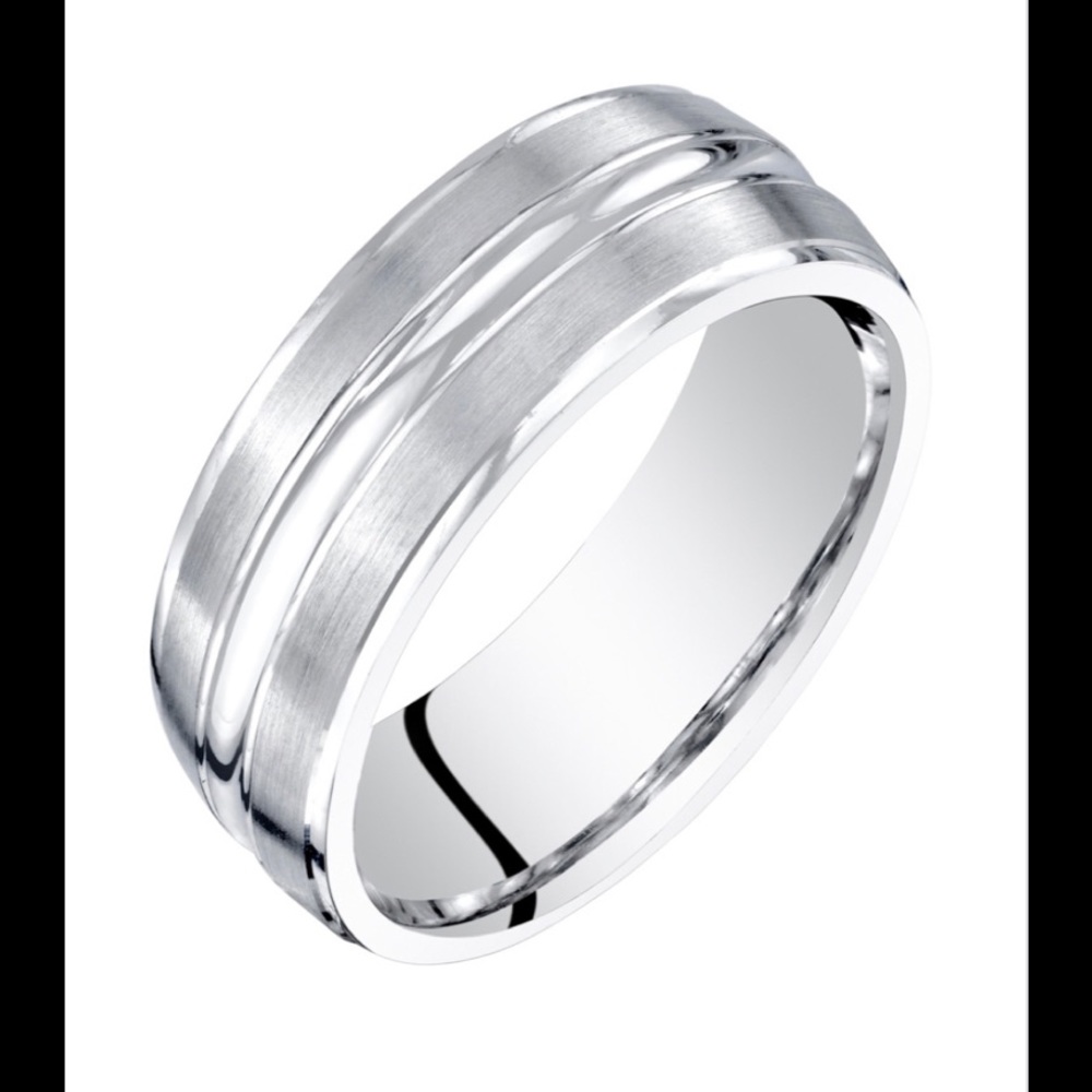 Men's 14Kt White Gold Wedding Band 7mm Com…
